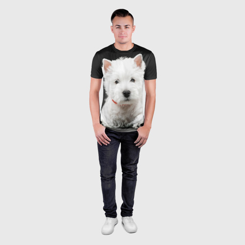 Мужская футболка 3D Slim с принтом Вест-хайленд-уайт-терьер, вид сбоку #3