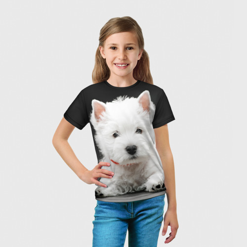 Детская футболка 3D с принтом Вест-хайленд-уайт-терьер, вид сбоку #3