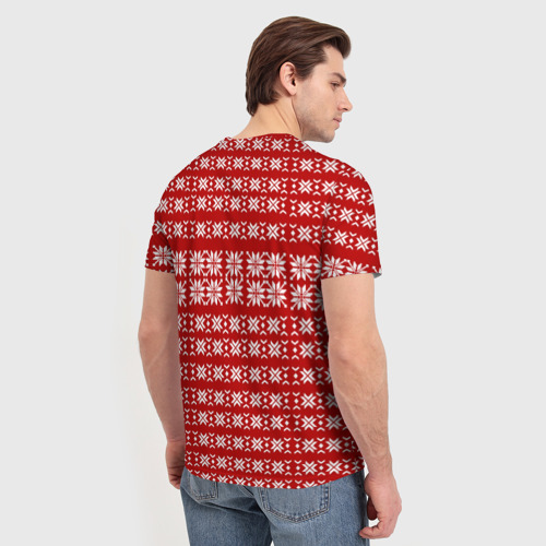 Мужская футболка 3D с принтом Свитер с оленями 1, вид сзади #2