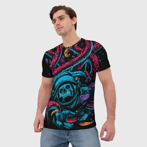 Мужская футболка 3D с принтом Космический осьминог, фото на моделе #1