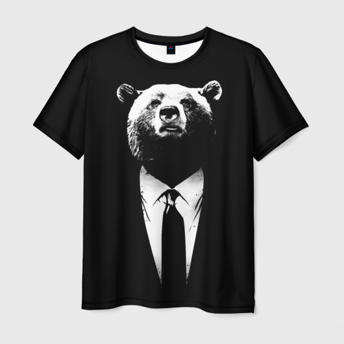 Мужская футболка 3D с принтом Медведь руководитель, вид спереди #2