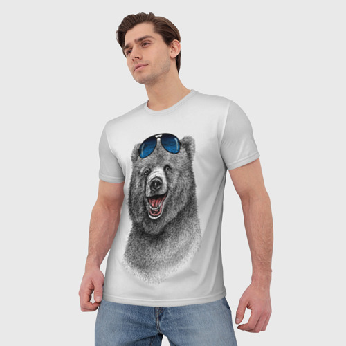 Мужская футболка 3D с принтом Счастливый медведь, фото на моделе #1