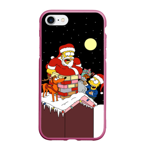 Чехол для iPhone 7/8 матовый с принтом Симпсон - Санта Клаус, вид спереди #2