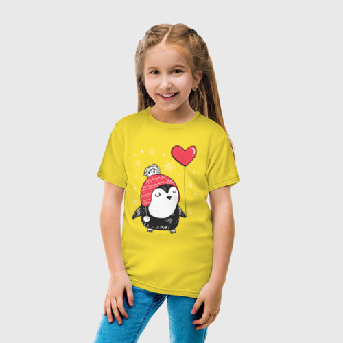 Детская футболка хлопок с принтом Пингвин с шариком, вид сбоку #3