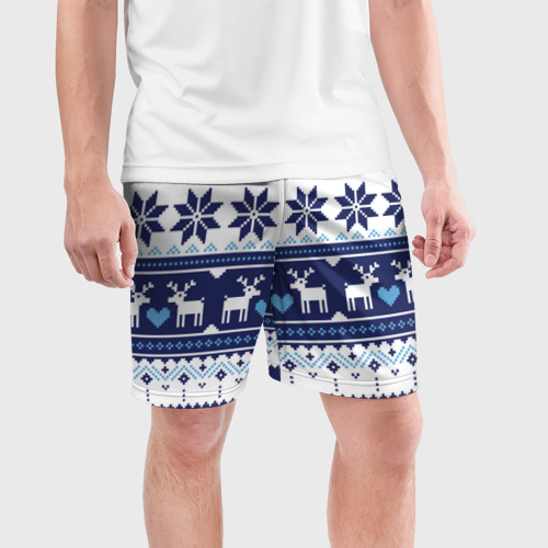 Мужские шорты спортивные с принтом Скандинавские олени, фото на моделе #1