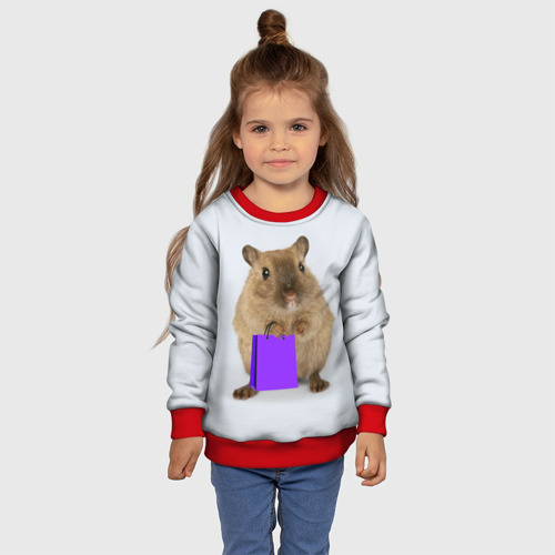 Детский свитшот 3D с принтом Хомяк с сумкой, фото #4