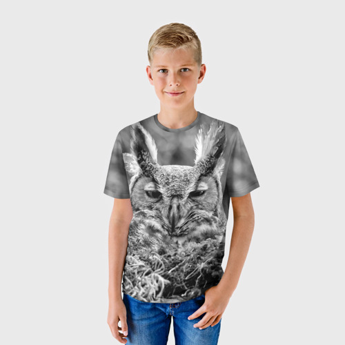 Детская футболка 3D с принтом Филин, фото на моделе #1