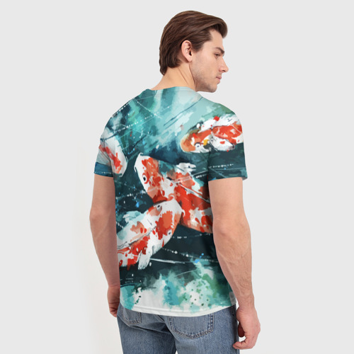 Мужская футболка 3D с принтом Koi Fish (карпы кои), вид сзади #2