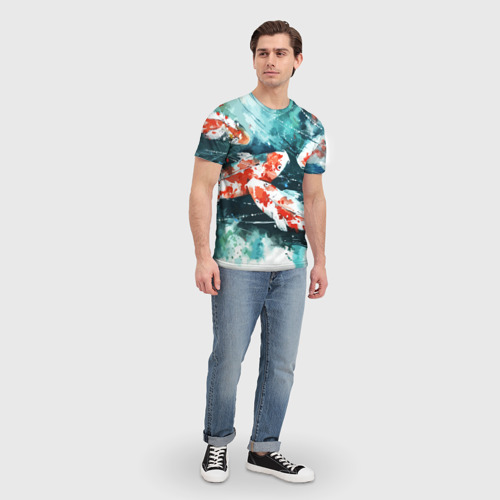 Мужская футболка 3D с принтом Koi Fish (карпы кои), вид сбоку #3
