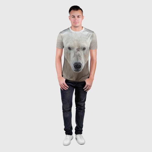 Мужская футболка 3D Slim с принтом Белый медведь, вид сбоку #3