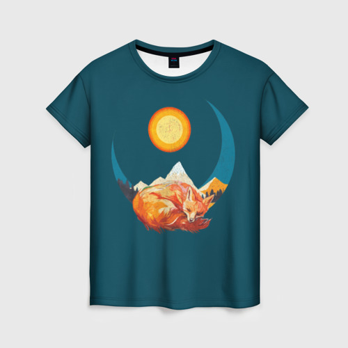 Женская футболка 3D с принтом Лиса под солнцем, вид спереди #2