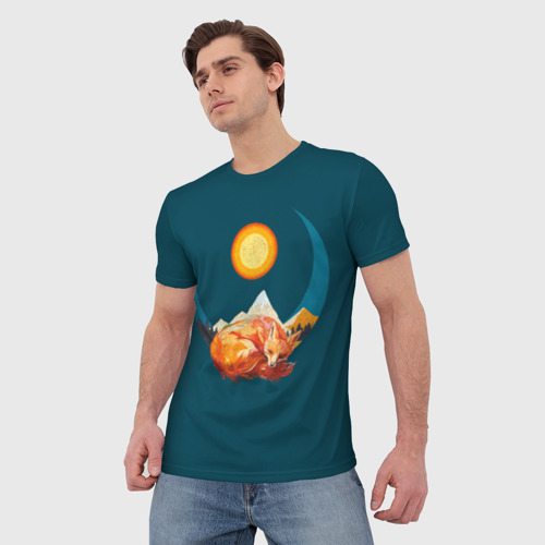 Мужская футболка 3D с принтом Лиса под солнцем, фото на моделе #1