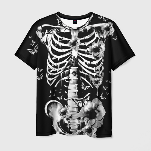Мужская футболка 3D с принтом Floral Skeleton, вид спереди #2