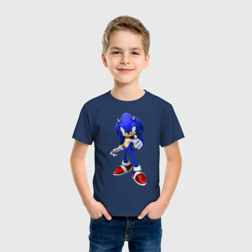 Детская футболка хлопок с принтом Ёж Соник, фото на моделе #1