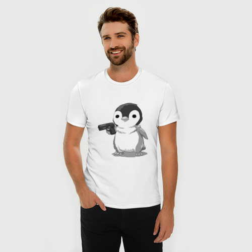 Мужская футболка хлопок Slim с принтом Пингвин, фото на моделе #1