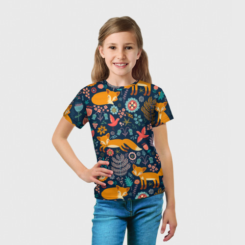 Детская футболка 3D с принтом Лисички паттерн, вид сбоку #3