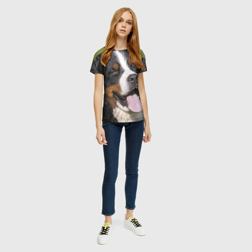 Женская футболка 3D с принтом Бернский зенненхунд, вид сбоку #3