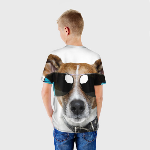 Детская футболка 3D с принтом Джек Рассел в очках, вид сзади #2