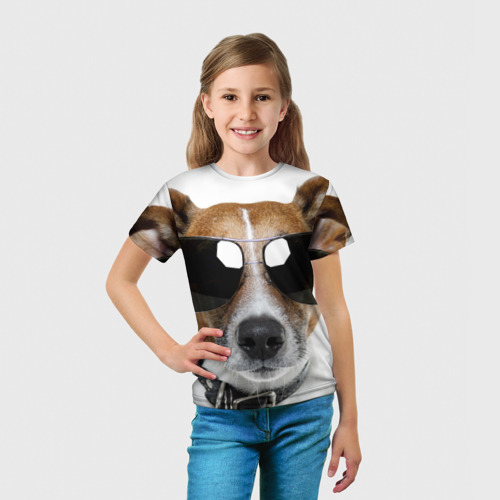 Детская футболка 3D с принтом Джек Рассел в очках, вид сбоку #3