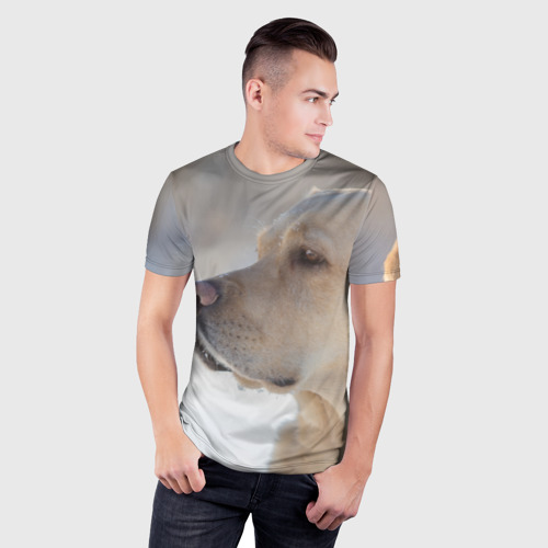 Мужская футболка 3D Slim с принтом Лабрадор, фото на моделе #1