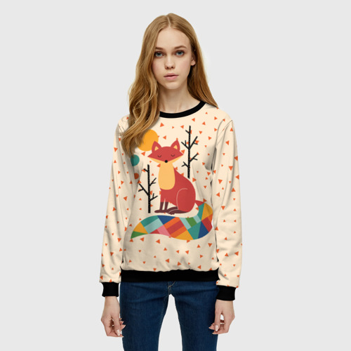 Женский свитшот 3D с принтом Осенняя лисичка, фото на моделе #1