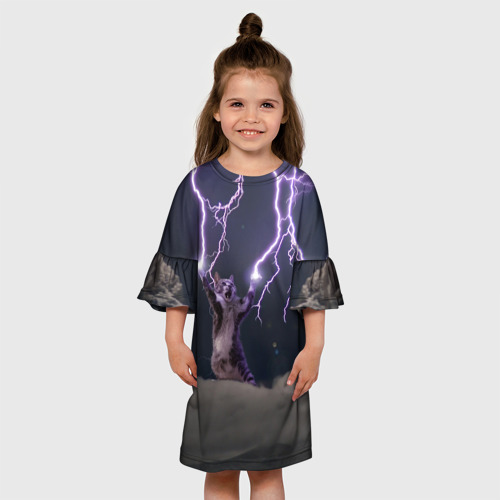 Детское платье 3D с принтом Грозовой кошак, вид сбоку #3