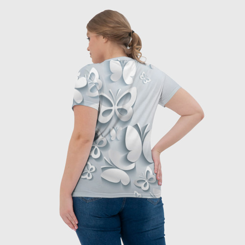 Женская футболка 3D с принтом Белоснежные бабочки, вид сзади #2