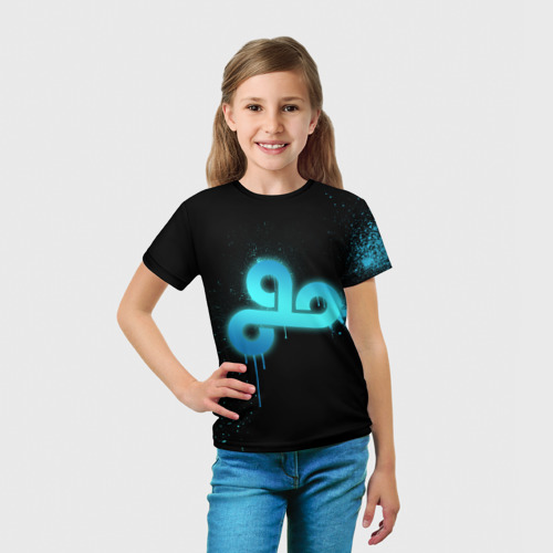 Детская футболка 3D с принтом Cs:go - Cloud 9 Black collection, вид сбоку #3