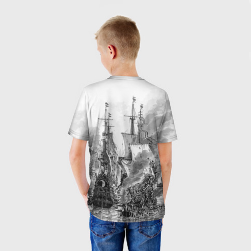 Детская футболка 3D с принтом Морской бой, вид сзади #2