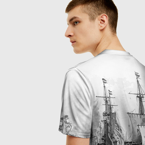 Мужская 3D футболка с принтом Морской бой, вид сзади #2