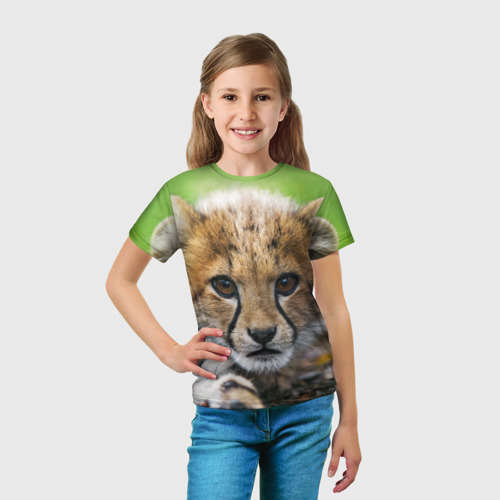 Детская 3D футболка с принтом Котёнок гепарда, вид сбоку #3