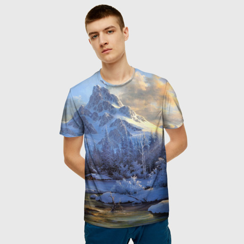 Мужская 3D футболка с принтом Горы, фото на моделе #1