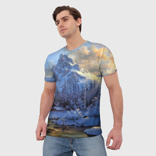 Мужская 3D футболка с принтом Горы, вид сбоку #3