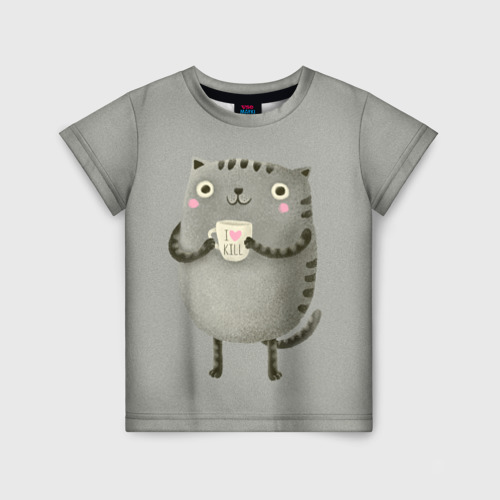 Детская футболка 3D с принтом Cat Love Kill, вид спереди #2