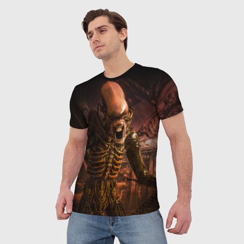 Мужская футболка 3D с принтом Alien, фото на моделе #1