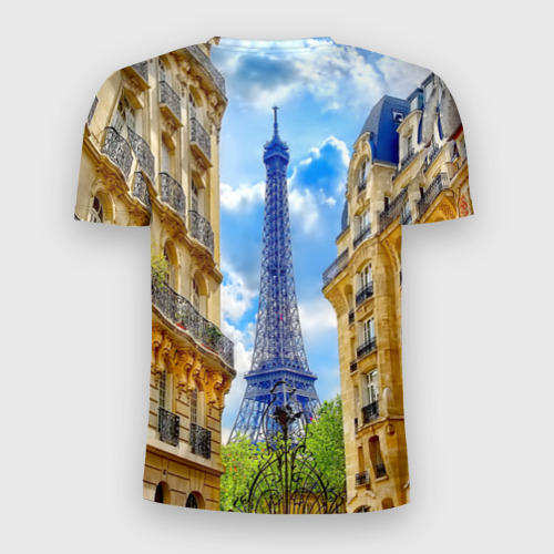 Мужская футболка 3D Slim с принтом Париж - Эйфелева башня, вид сзади #1