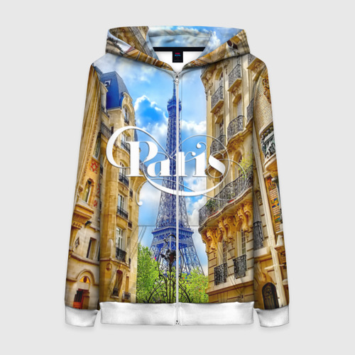 Женская толстовка на молнии с принтом Париж, Эйфелева башня, вид спереди #2