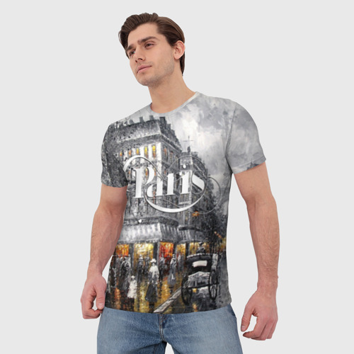 Мужская футболка 3D с принтом Улицы Парижа, фото на моделе #1