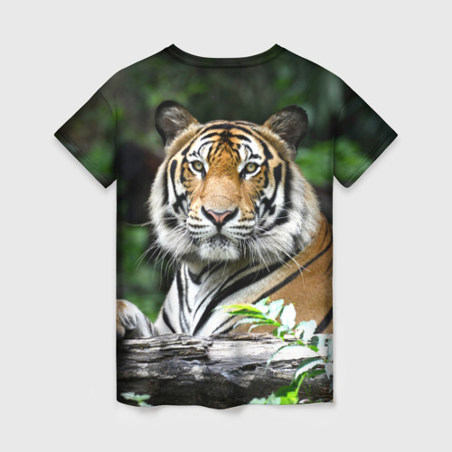 Женская футболка 3D с принтом Тигр в джунглях, вид сзади #1