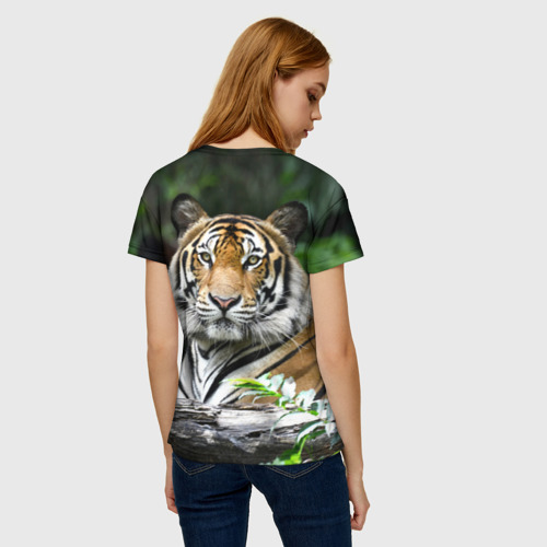Женская футболка 3D с принтом Тигр в джунглях, вид сзади #2