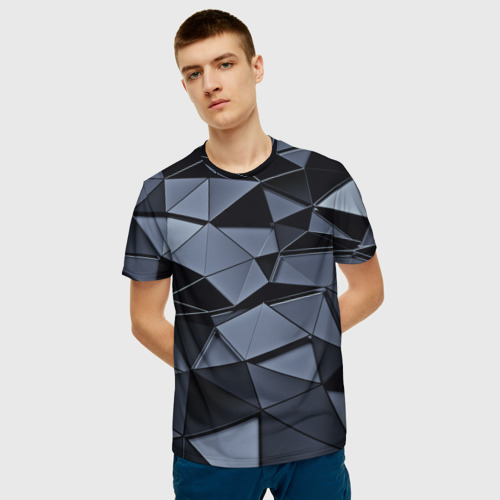 Мужская 3D футболка с принтом Abstract Gray, фото на моделе #1