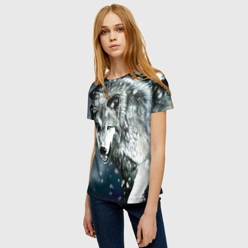 Женская 3D футболка с принтом Волк, фото на моделе #1