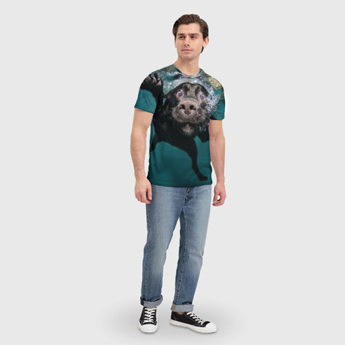 Мужская футболка 3D с принтом Пес дайвер, вид сбоку #3