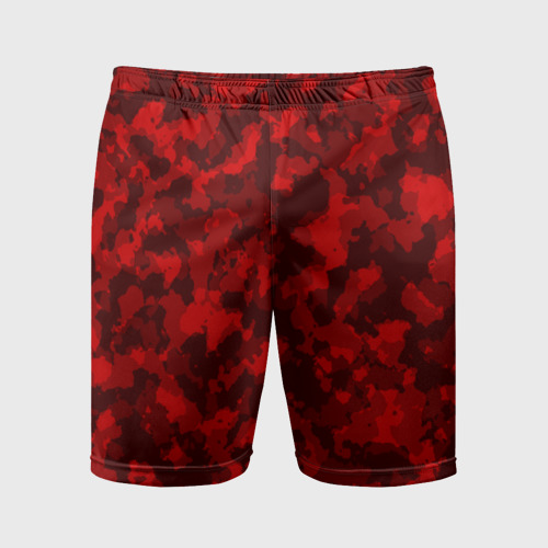 Мужские шорты спортивные с принтом Красный камуфляж, вид спереди #2