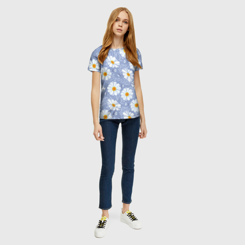 Женская футболка 3D с принтом Ромашки, вид сбоку #3