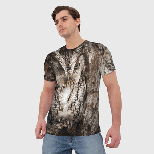 Мужская футболка 3D с принтом Сова, фото на моделе #1