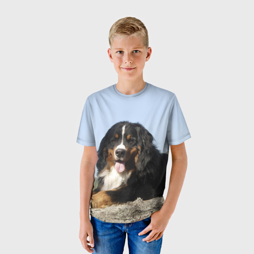 Детская футболка 3D с принтом Бернский зенненхунд, фото на моделе #1