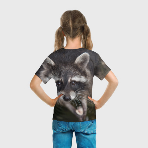 Детская футболка 3D с принтом Енот попрошайка, вид сзади #2