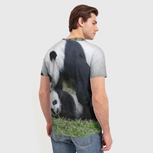 Мужская футболка 3D с принтом Мамочка и сыночек панды, вид сзади #2