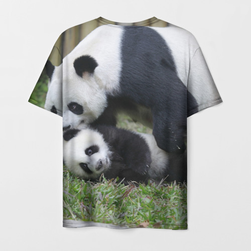 Мужская футболка 3D с принтом Мамочка и сыночек панды, вид сзади #1